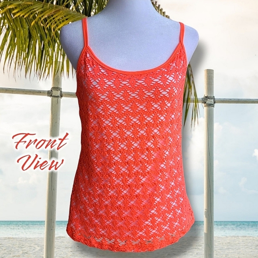 Inspired Hearts Neon Coral Crochet Camisole Top Size Large (NWT)